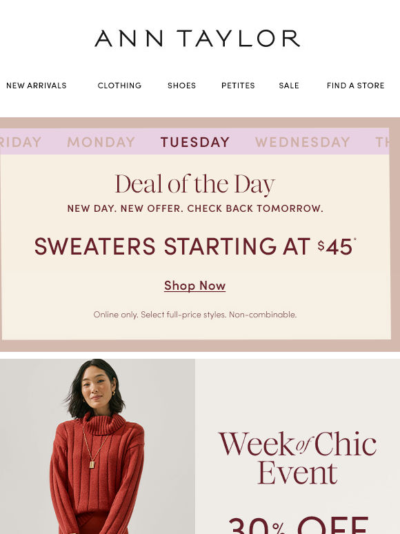 $45 Sweaters Today Only!
