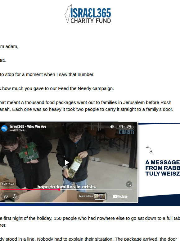 $73,581 for Israel. Because of you.