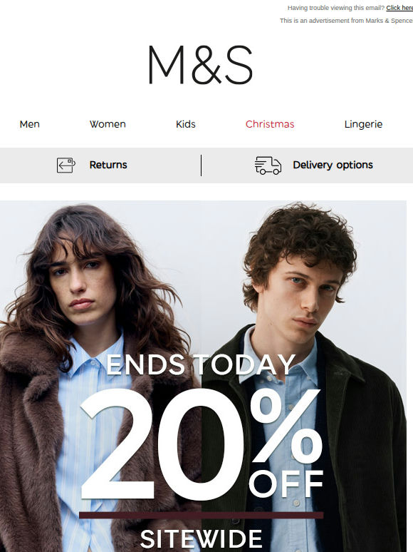ENDS TODAY 20% OFF