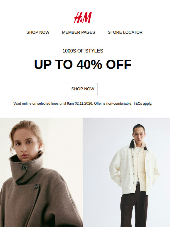 Up to 40% off 1000s of styles  | Starts now