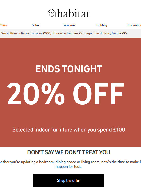Final hours: save 20% on selected furniture