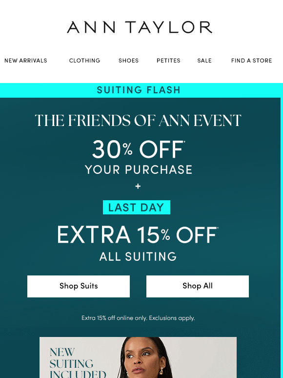 30% Off + 15% Off Suiting Ends TODAY