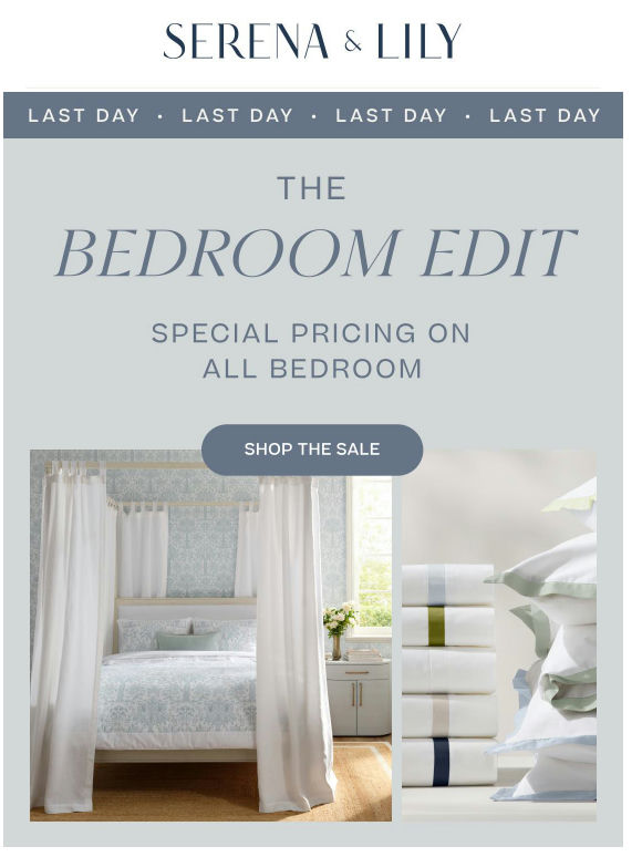 Last day to shop up to 30% off on bedroom.