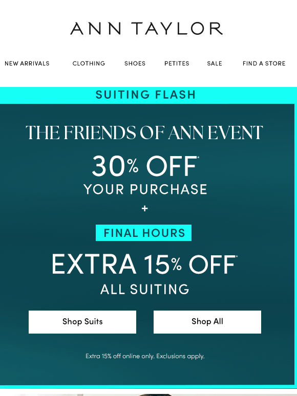 Hours Left To Save An Extra 15% Off All Suiting!