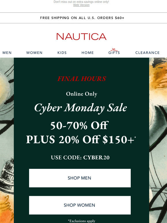 LAST CHANCE! ⏰ 50-70% off PLUS 20% off $150+ for Cyber Monday