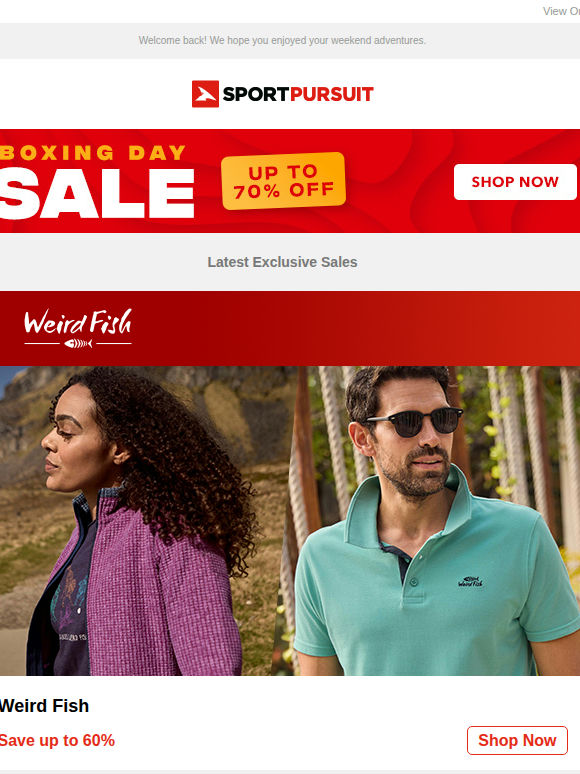 Up to 68% Off: Weird Fish  | On Running | Berghaus | Natural Park - Price Drop | Big Cycling Brands