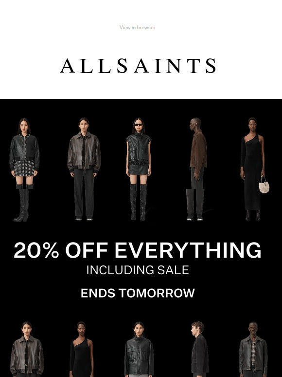 Ends Tomorrow: 20% Off Everything