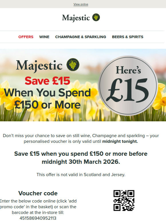 Last chance! Your £15 voucher expires at midnight