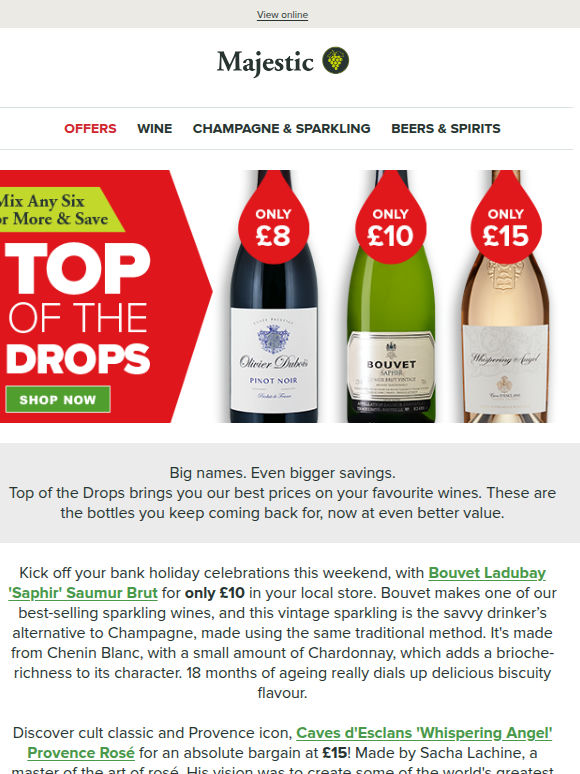 Big names. Even bigger savings. Top wines from £8.