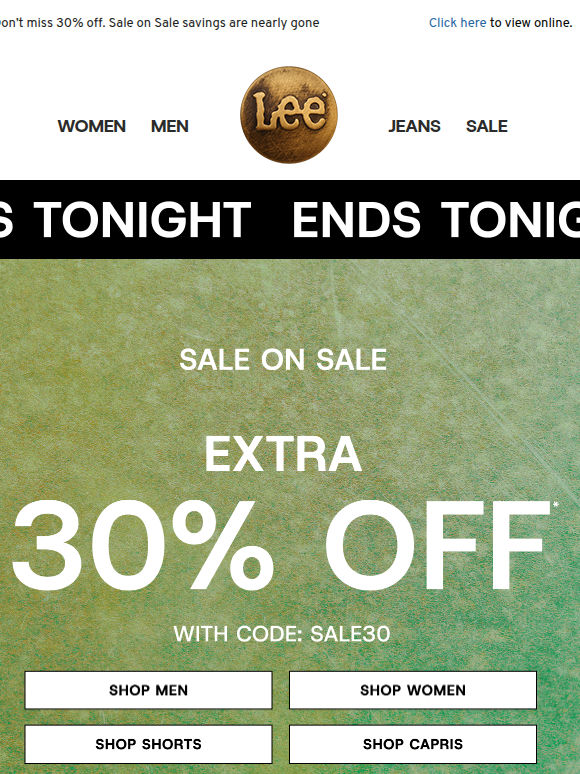 Ends Tonight: extra 30% off