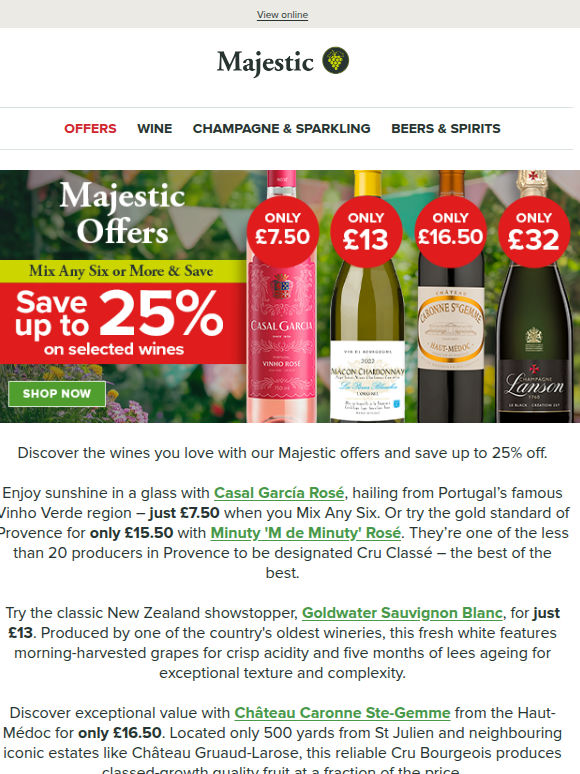 Majestic Offers: M de Minuty £15.50, Casal Garcia £7.50 & more!