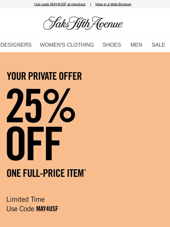 Private offer reminder: Enjoy 25% off one item
