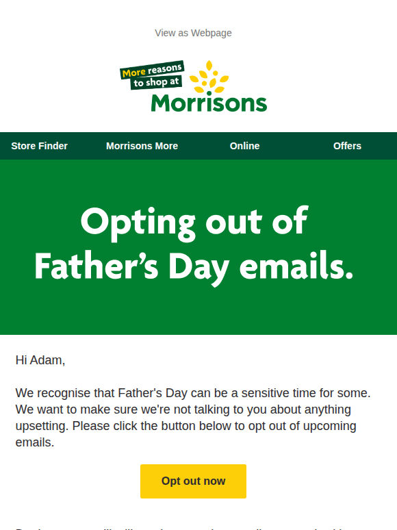 Opting out of Father's Day Emails