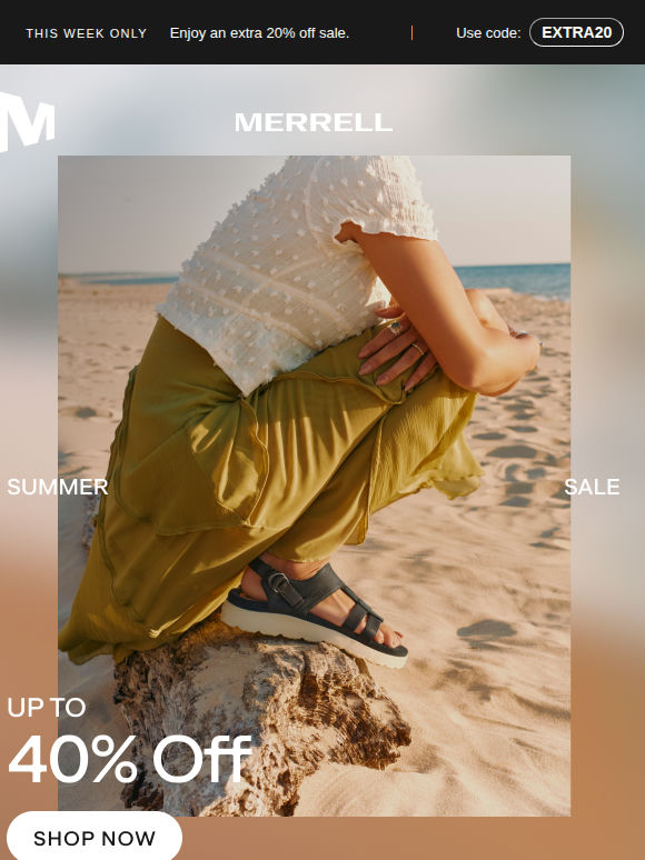 Enjoy up to 40% off sandals, sneakers & more