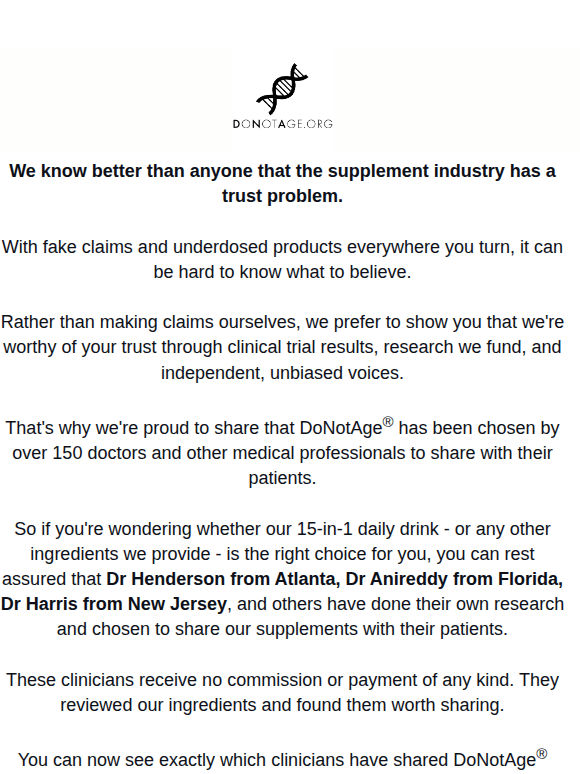 150+ Clinicians Choose DoNotAge®