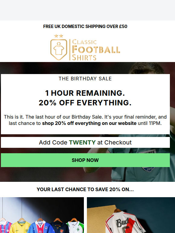 1 HOUR REMAINING FOR 20% OFF⚽🎉