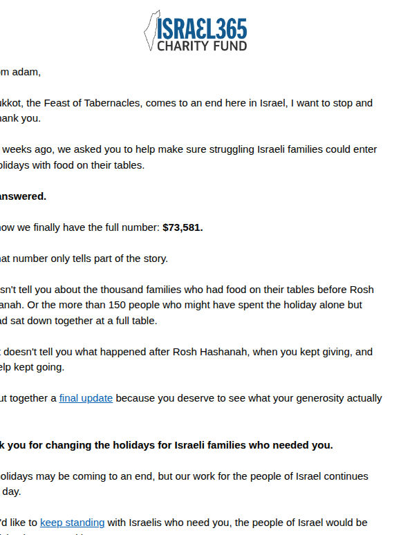 adam, what you did for Israel this month is extraordinary