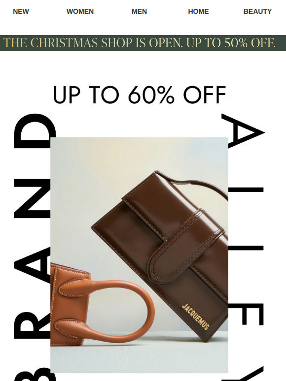 New In: Jacquemus, up to 60% off.