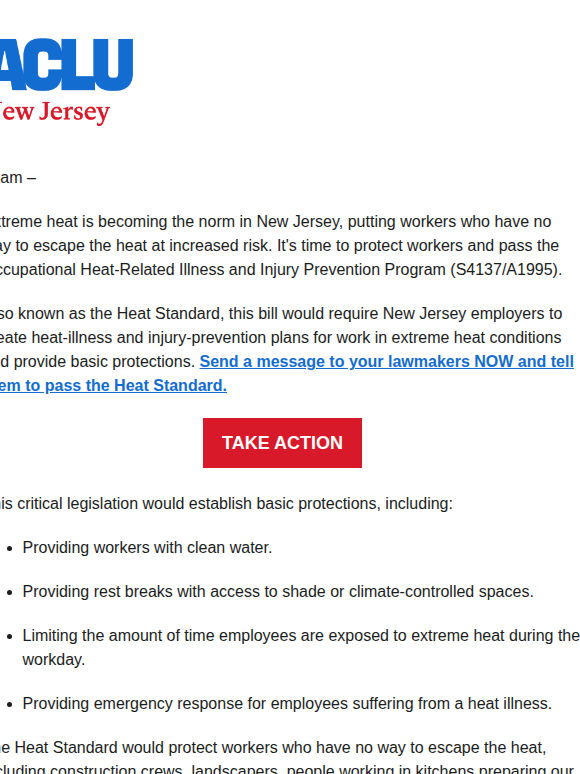 New Jersey workers deserve more: Heat Standard now!