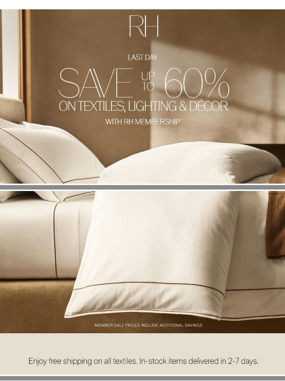 Last Day to Save Up to 60% on Textiles, Lighting & Décor
