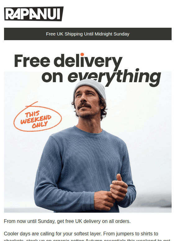Free Delivery On All Orders This Weekend