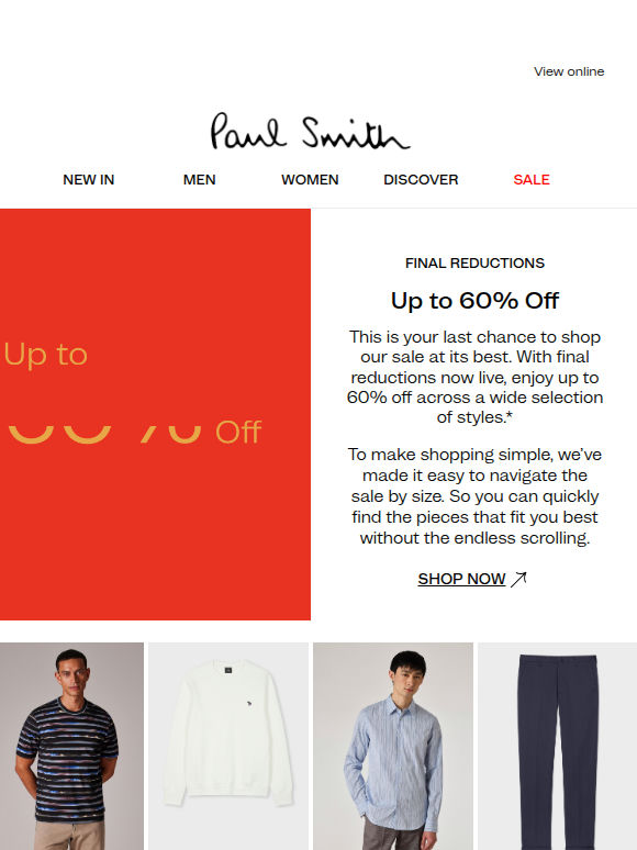 Final Reductions — Up to 60% Off