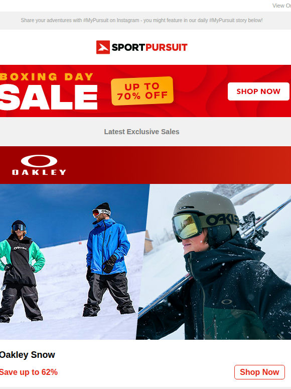 Oakley Snow | Big Outdoor Brands | Sidi Cycling Shoes | Snowpeak | Under Armour - New Products | Up to 70% Off!