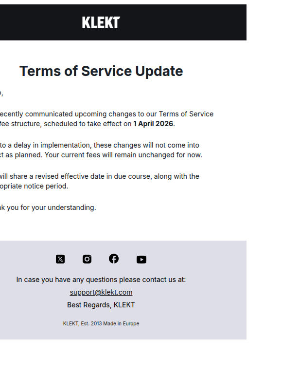 Terms of Service Update – Effective Date Postponed