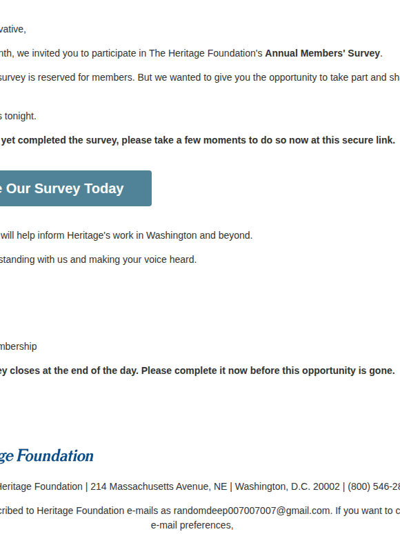 Final Hours: Complete Your Heritage Members' Survey