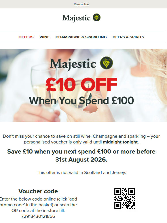 Last chance! Your £10 voucher expires at midnight