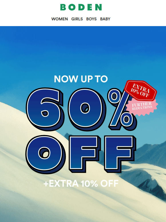 Take an extra 10% off up to 60% sale
