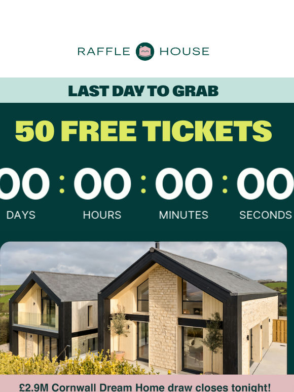 Closing at midnight: The Cornwall Dream Home. Grab 50 free tickets 🎟️