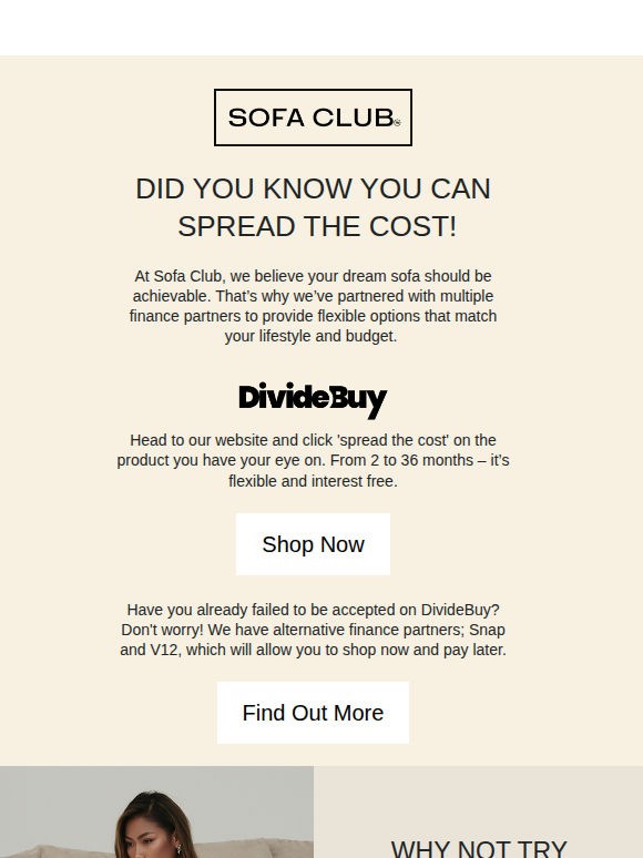 Spread the cost on your dream sofa!